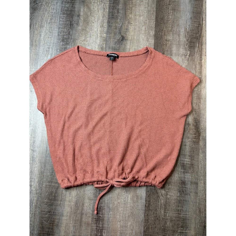 Express Women Terracotta Rose Waffle Knit Drawstring Crop Top Small